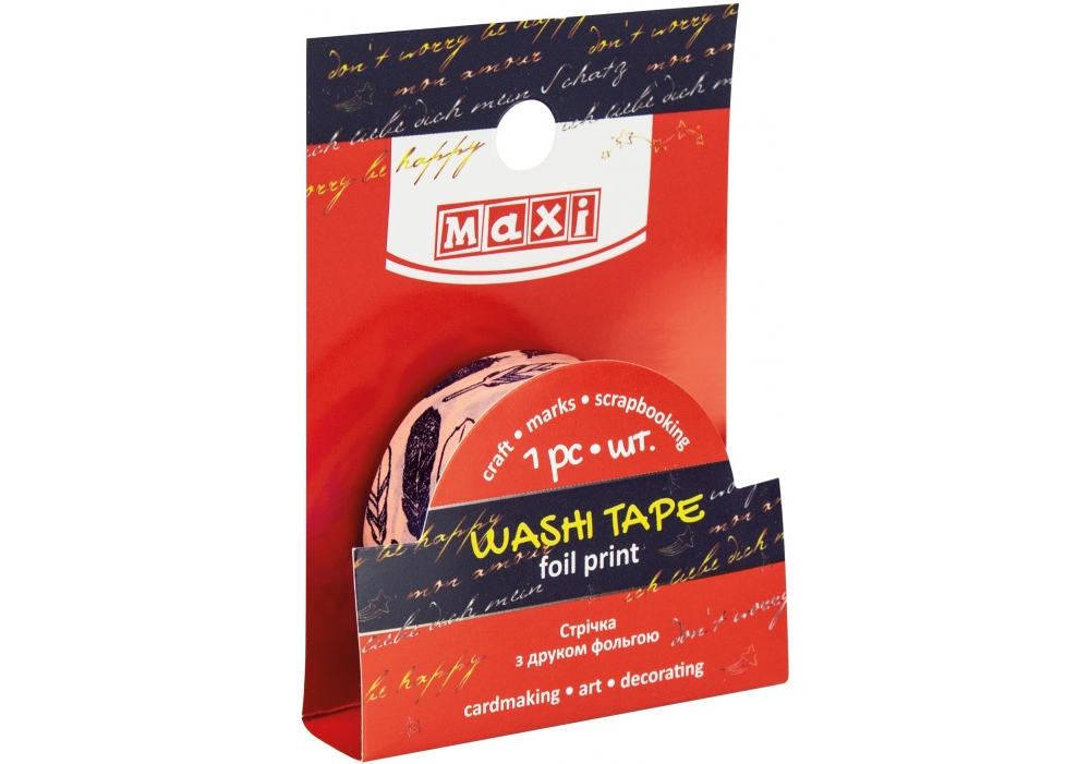 Decorative tape with foil print 15mm*3m "MAXI" /MX62069/ (1/20/500)