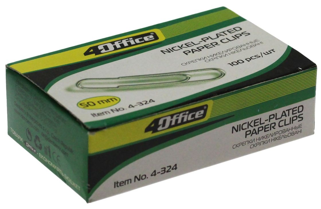 Clips "4OFFICE" /4-324/ 50 mm (100 pcs) straight nickel (10/200)