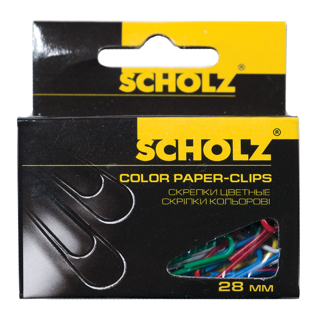 Paper clips "SCHOLZ" /4755/ 28 mm (100 pcs) straight, colored (10/500)