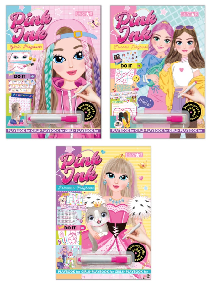 Task book for girls A4/14 sheet "Orange" /LS-04/ "Pink Ink" + pink marker (reusable) MIX (1/12)