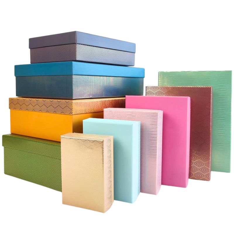 Gift box /271073/ Bright pattern, rectangular 10 pcs/pack, 37x27x11-14.5x10x5cm