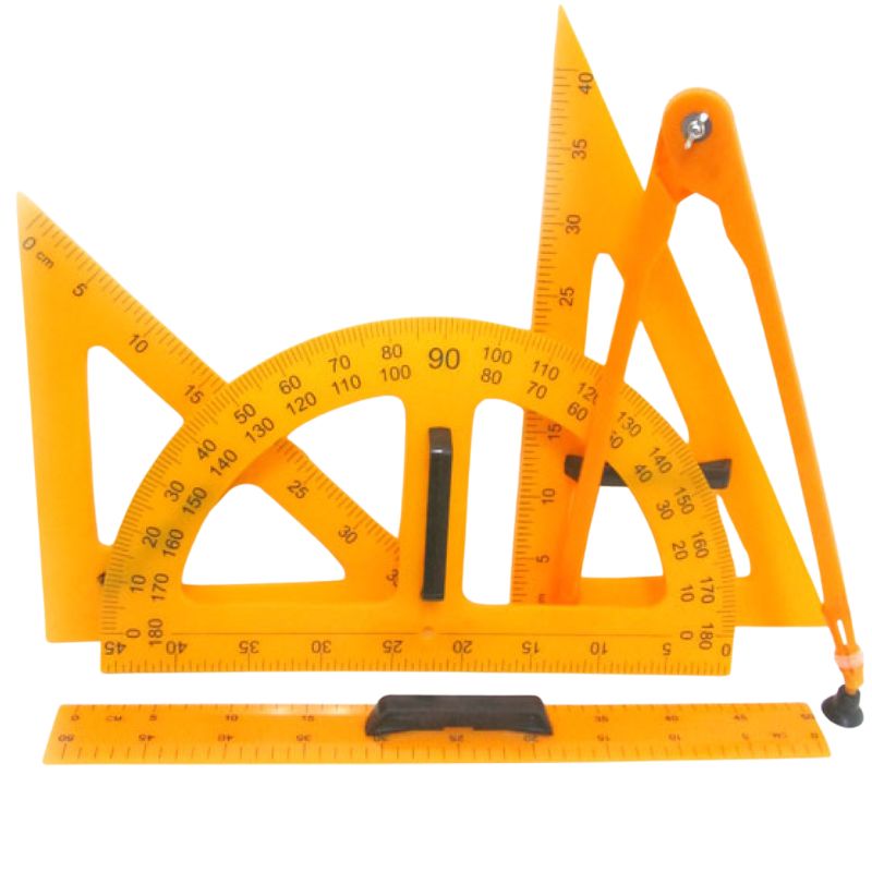 Drawing set for board "JO" /0197/ 5 items: line 50 cm + transp. 50 cm + 2 triangles 50 cm + compass on a suction cup (1/10)