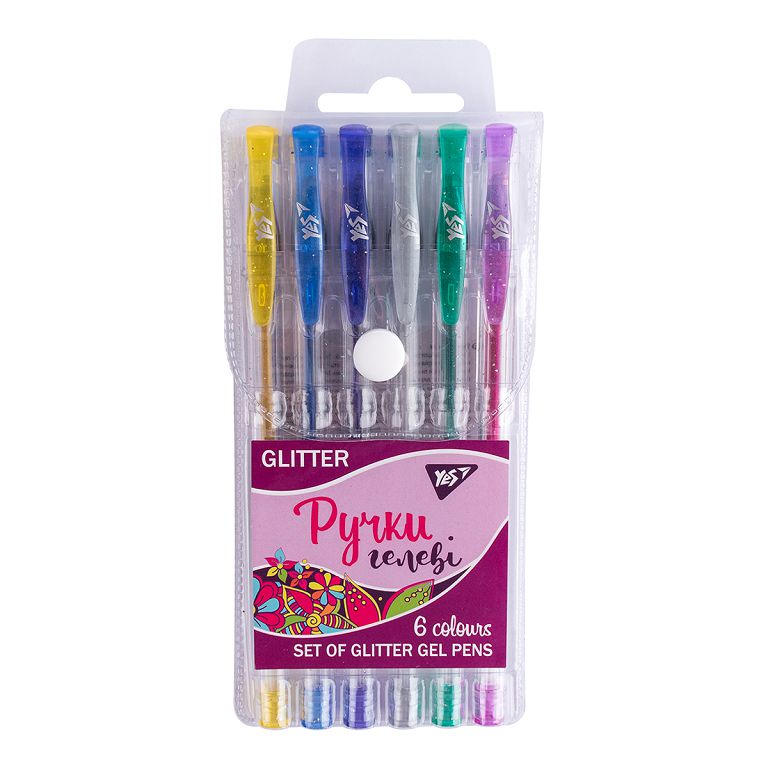 Set of gel pens "YES" 6 pcs. /411702/ "Glitter" PVC (1/10/100)