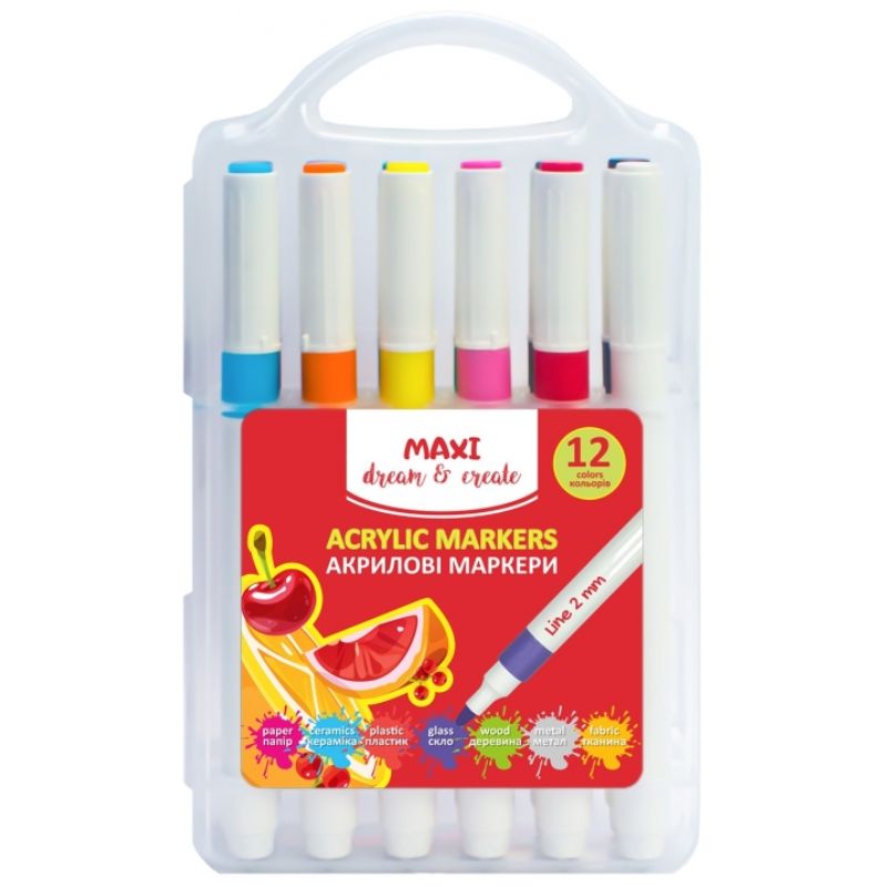 A set of 12-color markers. "MAXI" /MX15256/ acrylic, line 2mm (1/36)