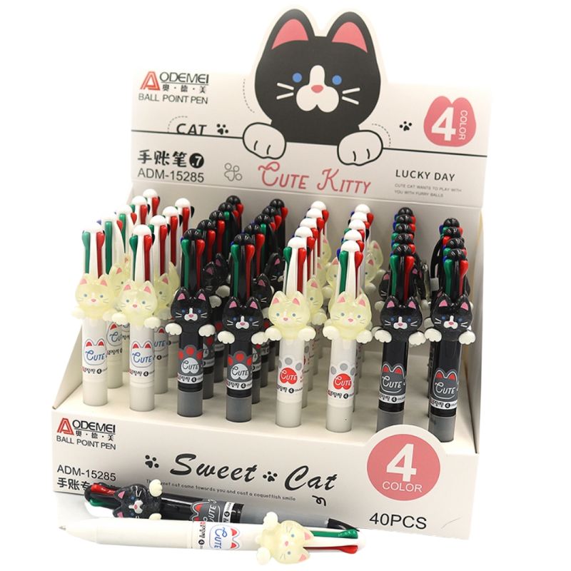 Ballpoint pen "AODEMEI" /ADM-15285/ children's multicolored "Cat" 4 colors 0.7mm (36)