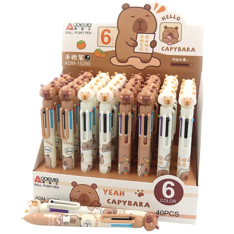 Automatic ballpoint pen "AODEMEI" /ADM-15290/ children's multicolored "Capybara" 6 colors 0.7mm (36/480)
