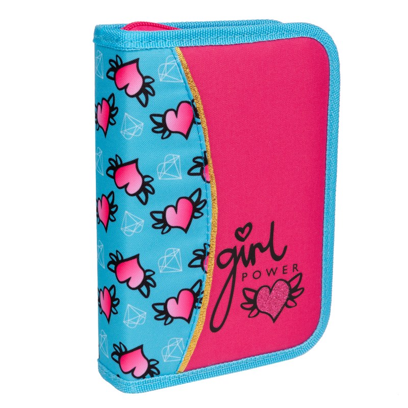 Hard pencil case "1B" /532912/ 1 compartment. without valve HP-02 "Heart", turquoise (1/40)